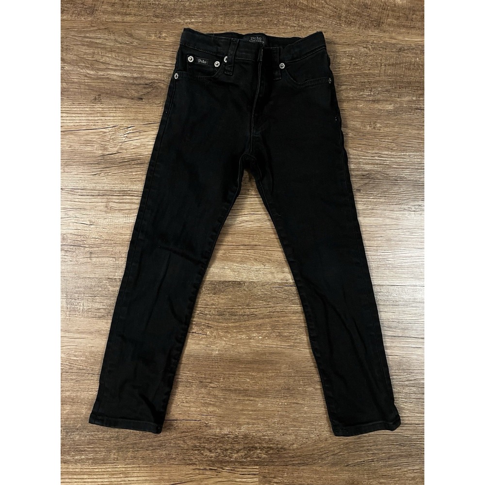 Polo Ralph Lauren Straight Jeans Youth 6 Black Denim Adjustable Waist I38